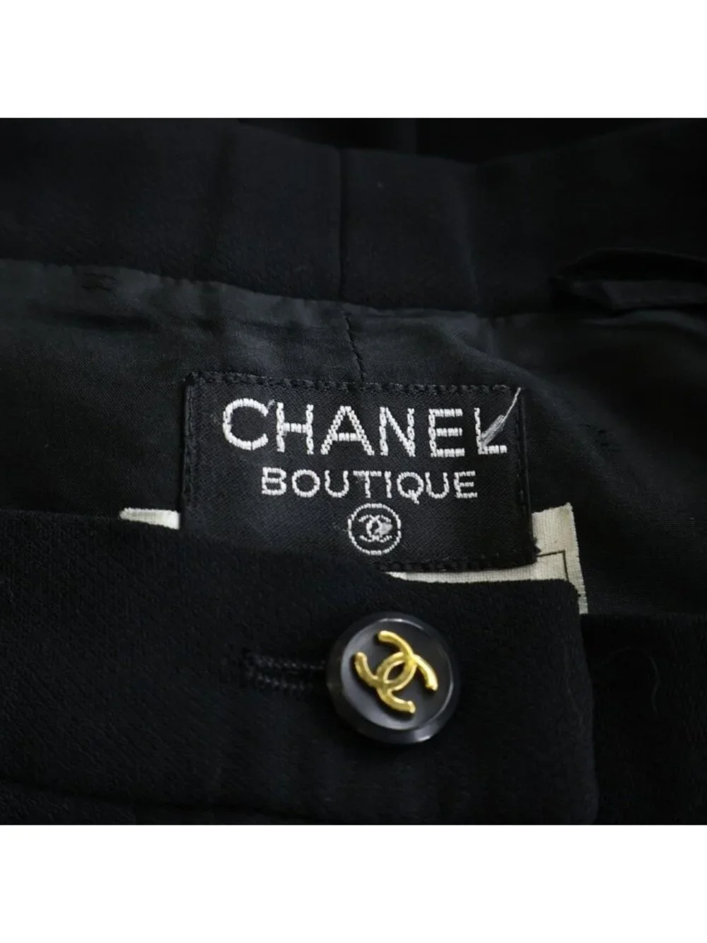 Chanel 95 CC Logo Gold Button Silk Flare Trousers Pants